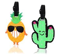 2 Pack Luggage Tags for Travel Suitcase,Summer Beach Name Tags Silicone Suitcase Labels Tags Suitcase ID Tag Travel Baggage Identity ID Labels Handbag Tag Label for Kids Women Men,Pineapple