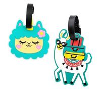 2 Pack Luggage Tags for Travel Suitcase with 2 Additional Cards, Cute Alpaca Name Labels Silicone Suitcase Tags Baggage Identity ID Bags Handbag Backpacks Labels Gift for Kids Women Men Girls Boys