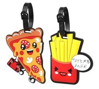 2 Pack Luggage Tags for Travel Suitcase with 2 Additional Cards, Summer Name Tags Silicone Pizza Fries Cute Labels ID Tag Baggage Hawaii Identity ID Handbag Label Gift for Kids Women Men Girls Boys