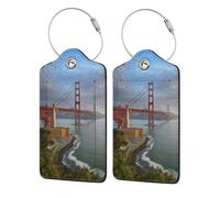 2 Pack Luggage Tags Golden Gate Bridge Travel PU Cute Leather Luggage Tag Name ID Labels with Privacy Cover Suitcases Women Men Girls Boys Fun Laggage Tags san Francisco Landscape (San Francisco)