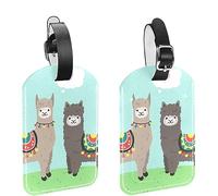 2 Pack Luggage Tags, Llama and Alpaca with Love Pattern PU Leather Luggage Bag Tags Travel ID Bag Label Case Tags with Privacy Cover