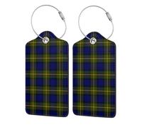 2 Pack Luggage Tags PU Leather Tag Muir Tartan Travel ID Labels for Baggage Suitcase Backpack Bag