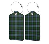 2 Pack Luggage Tags PU Leather Tag Sutherland District Tartan Travel ID Labels for Baggage Suitcase Backpack Bag