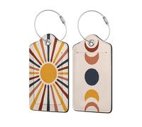 2 Pack Luggage Tags, Travel Cruise Abstract Sun Moon Personalised Luggage Tags with Privacy Flap, Name ID Label and Metal Loop for Women Men Baggage Handbag School Bag Backpack
