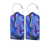 2 Pack Luggage Tags, Travel Cruise Blue Purple Abstract Art Personalised Luggage Tags with Privacy Flap, Name ID Label and Metal Loop for Women Men Baggage Handbag School Bag Backpack