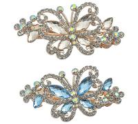 2 Pack Luxury Glitter Sparkly Jeweled Gems Crystal Rhinestone Butterfly Metal French Barrettes Rhinestone Hair Clips Pins Headpieces Hair Clip for Women Girls Rose Gold