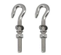 2 Pack M16 304 Stainless Steel Hook Bolt Heavy Duty Long Shank Threaded Rod Hanging Hook with Washers an Nut for Garden, Fence, Hammocks, Swing Chair