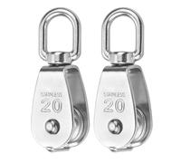 2 Pack M20 Single Pulley Block, 304 Stainless Steel Pulley Roller 360 Degrees Swivel Pulley for Washing line Ropes - Safe Loading up to 75KG