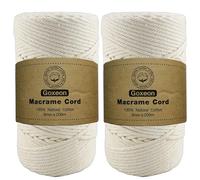 2 Pack Macrame Cord 2x 3mm x 200m Cotton Cord - 4 Strand Twisted Natural Cord for Wall Hanging, Plant Hangers, Crafts, Knitting(Beige+Beige)