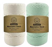 2 Pack Macrame Cord 3mm x 200m Cotton Cord - 4 Strand Twisted Natural Cord for Wall Hanging, Plant Hangers, Crafts, Knitting