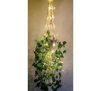 2 Pack Macrame Plant Hanger with Lights Indoor Hanging Planter Basket with Wood Beads Flower Pot Holder Handwoven Cotton Rope Tassels for Boho Home Window Decor 43.5 Inch, Ivory (POTS NOT Included)