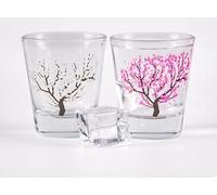 2 Pack Magic Colour-Changing Cherry Blossom Tree Shot Glass Set, Pink Sakura Clear Temperature Sensitive Cups for Alcohol Whiskey Liquor Tequila, Gift for Mother, Girlfriend, Friends Birthday Party