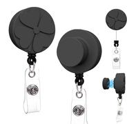2 Pack Magnetic Badge Holder with Strong Magnet Back - Four-Leaf Clover Retractable Badge Reel, ID Card Clip for Nurses, Teachers, Office Professionals (2, Black)