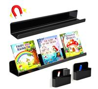 2-Pack Magnetic Book Shelf for whiteboard with Extra-Large Pen Holders, 3mm Reinforced Acrylic, 10lbs Capacity - Ideal for Whiteboards, Fridge, Classroom & Office Metal Surfaces (Black)