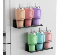 2 Pack Magnetic Cup Holder for Fridge, Water Bottle Organizer for Stanley 30&40 oz Tumbler Metal Stanley Cup Accessories Organizer for Home Kitchen Outdoor (Black)