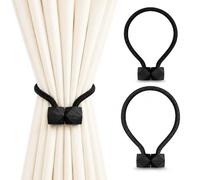 2 Pack Magnetic Curtain Tiebacks - Black Cotton Rope Curtain Holdbacks, No-Drill Rust-Resistant Magnet Closure, Adjustable Drape Ties for Bedroom Living Room Hotel Office Windows (2PCS Black)
