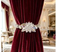 2 Pack Magnetic Curtain Tiebacks, Handmade Crystal Flower Beaded Farmhouse Vintage Holdbacks, Luxury French Country Drapery Ties No Drill for Bedroom Living Room Cottage Window Treatments