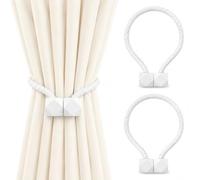 2 Pack Magnetic Curtain Tiebacks - White Cotton Rope Curtain Holdbacks, Strong Magnet Closure, No-Drill Adjustable Drape Ties for Bedroom Living Room Hotel Office Home Windows