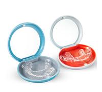 2 Pack Magnetic Orthodontic Dental Retainer Case Denture Box Case Slim for Storage Mouth Guard, Night Guard, Bleaching Trays, Clear Aligners, Braces - Blue & White
