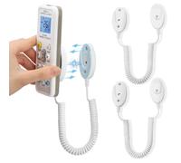 2-Pack Magnetic Remote Control Holders with Spring Ropes - Safely Secure Remotes & Small Items, Wall-Mount with Adhesive, Anti-Loss, Rapid Adsorption, Extendable Spring (White 70 inch, 2 pack)