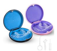 2 Pack Magnetic Retainer Box Case False Teeth Container with Removal Tool, Chewies and Brush, Retainer Container Mouth Guard Aligner Case Denture Box Holder - Black & Pink