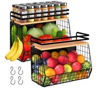 2 Pack Magnetic Spice Storage Rack Organizer for Refrigerator, Magnetic Shelf for Fridge with Wood Lid, Organizer for Kitchen & Laundry, Potato and Onion Storage Bins, Large Container, Strong Magnets