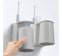 2 Pack Magnetic Toothbrush Cup Unbreakable Reusable Drinking Cups Set of 2 Colors, Plastic Bathroom Tumbler 280ml, Dishwasher Safe (2 Grey Set)