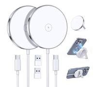 2 Pack Magnetic Wireless Charger Stand 15W Fast Portable Mag-Safe Charger Compatible with iPhone 17/16/15/14/13/12 Series iphone charger stand for AirPods 3/2/Pro 2/Pro White desk accessories