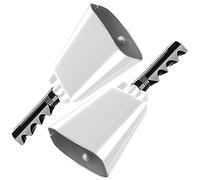 2 pack makers with handles. Cheering Bell sporting, football games, events. Large solid school hand bells. Cowbells. Percussion Musical Instrument. Cow Bell Alarm (Copper)(White)