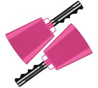 2 pack makers with handles. Cheering Bell sporting, football games, events. Large solid school hand bells. Cowbells. Percussion Musical Instrument. Cow Bell Alarm (Copper)(Pink)