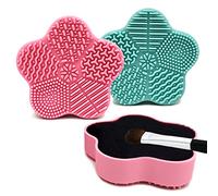 2 Pack Makeup Brush Cleaning Mat 2 in 1 Design Silicone Cleaner Box Color Removal Sponge Dry Brush Quick Cleaner Sponge Makeup Brush Washing Board for Cleaning Makeup Brushes