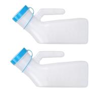 2 Pack Male Urinal Bottle with Glow in The Dark Lid, 32oz/1000mL Plastic Mens Bedpan Bottle with Spill Proof Screw Cap for Travel & Urine Collection, Measuring Scale | Easy Grip Handle (Blue)