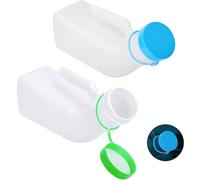 2 Pack Male Urinals for Men Glow in The Dark Lid by Tilcare (1 Pack) - 32oz/1000mL Thick Plastic Mens Bedpan Bottle with Screw-on Lid - Spill Proof Urinary Chamber - Male Portable Travel Pee Bottles
