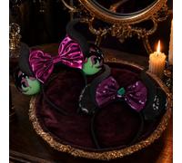 2 Pack Maleficent Halloween Headband Mouse Ears Costume Headband for Party | 2 Pack Set, Maleficent Themed, Premium Fabric, Sequin & Metallic Bow, Great For Halloween Party, One Size Fits Most