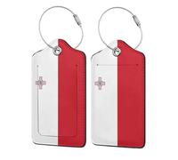 2 Pack Malta Maltese Flag Leather Luggage Tag for Suitcase with ID Label Privacy Cover Address Card Stainless Steel Loop Travel Tags for Cruise Ships Airport Bag Backpack