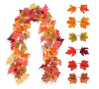 2 Pack Maple Leaf Garland, 5.7ft/Piece Artificial Maple Leaves - Fall Decor for Thanksgiving