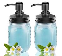 2-Pack Mason Jar Soap Dispenser - 16 oz Thick Clear Glass Soap Dispenser with Rust Proof Stainless Steel Pump and Lid for Liquid/Dish Soap/Lotion, Refillable Dispensers for Kitchen Bathroom Countertop