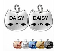 2-Pack Matching Personalised Cat ID Tags - Custom Engraved Name & Phone Number - Front & Back Engraving - Lightweight Metal Cat Name Tags (Silver)