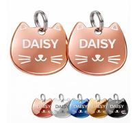 2-Pack Matching Personalised Cat ID Tags - Custom Engraved Name & Phone Number - Front & Back Engraving - Lightweight Metal Cat Name Tags (Rose Gold)