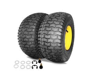 (2 Pack) MAXROLLORS 15x6.00-6 Tubeless Front Tires and Wheels, 3" Offset Hub, Compatible with 100 and D100 Series John Deere Riding Mowers, 3/4" Bearings, 4-Ply (15x6-6)