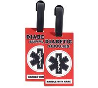 2 Pack Medical Alert Luggage Tags-RED Diabetic Supplies ID Tag for Insulin & Medical Equipment, Durable Handle with Care Rubber Tags for Suitcases, Bags & Travel Cases