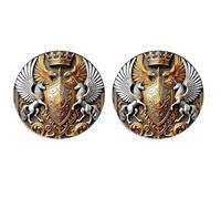 2 Pack Medieval Double-Headed Eagle Brooch Pins, Winged Pegasus Shield Design, Crystal Glass Stainless Steel Button Pins for Suit, Coat, Backpack