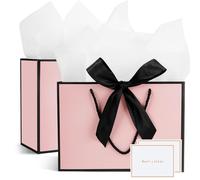 2 Pack Medium Gift Bags with Wrappers and Cards, Paper Gifts Bags with Handles for Women, Men, Birthday, Wedding, Party, Christmas 20x10x28 cm (Pink-Black)