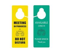 2 Pack Meeting in Progress & Available Sign for Office Door, Double Sided Do not Disturb Privacy Status Hanger Indicator- Universal Knob Fit for Workplace, Clinic & Online Classes