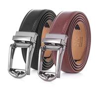 2 Pack Men’s Belt, Mio Marino Linxx Ratchet Belt with Fathers Day Gift Box, Classic Buckle - Black & Burnt Umber, Adjustable from 28" to 44" Waist