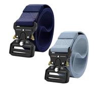 2 Pack Men’s Tactical Belt, Navy Blue and Grey Adjustable Nylon Webbing Heavy Duty Belt with Quick Release Metal Buckle, Military Work Utility Belt for Hiking Camping Security and Daily Use