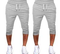 2 Pack Mens 3/4 Length Joggers Summer Three Quarter Shorts Cuffed Tracksuit Bottoms Breathable Gym Cropped Trousers Lightweight Sweatpant Capris Outdoor Workout Shorts Slim Fit Sport Pants