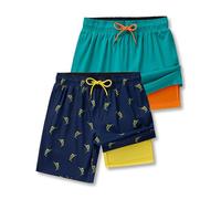 2 Pack: Men's 7" Swim Trunks with Compression Liner, Quick Dry Stretch Board Shorts Bathing Suits Swimwear, Navy/Green, L