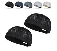 2 Pack Men's Breathable Brimless Hat Summer Style Mesh Tang, Adjustable Cap Docker Beanie, Breathable Mesh Cap (Black)