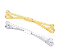 2 Pack Men's Classic Tie Clip and Collar Bar Pin Set - Brass Necktie Pinch Clips for Shirts (Silver+Gold)